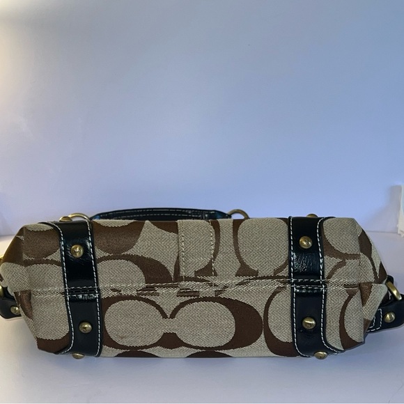 Coach Signature Canvas Shoulder Bag with Black Leather Trim & Brass Hardware - Picture 3 of 9